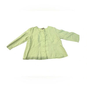 EUC Vintage Linen Shirt Jacket Lime Green By FLAX Sz Small